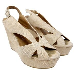 Jeffrey Campbell 10 Mariel Wedge Platform Heels Beige Neutral Open Toe